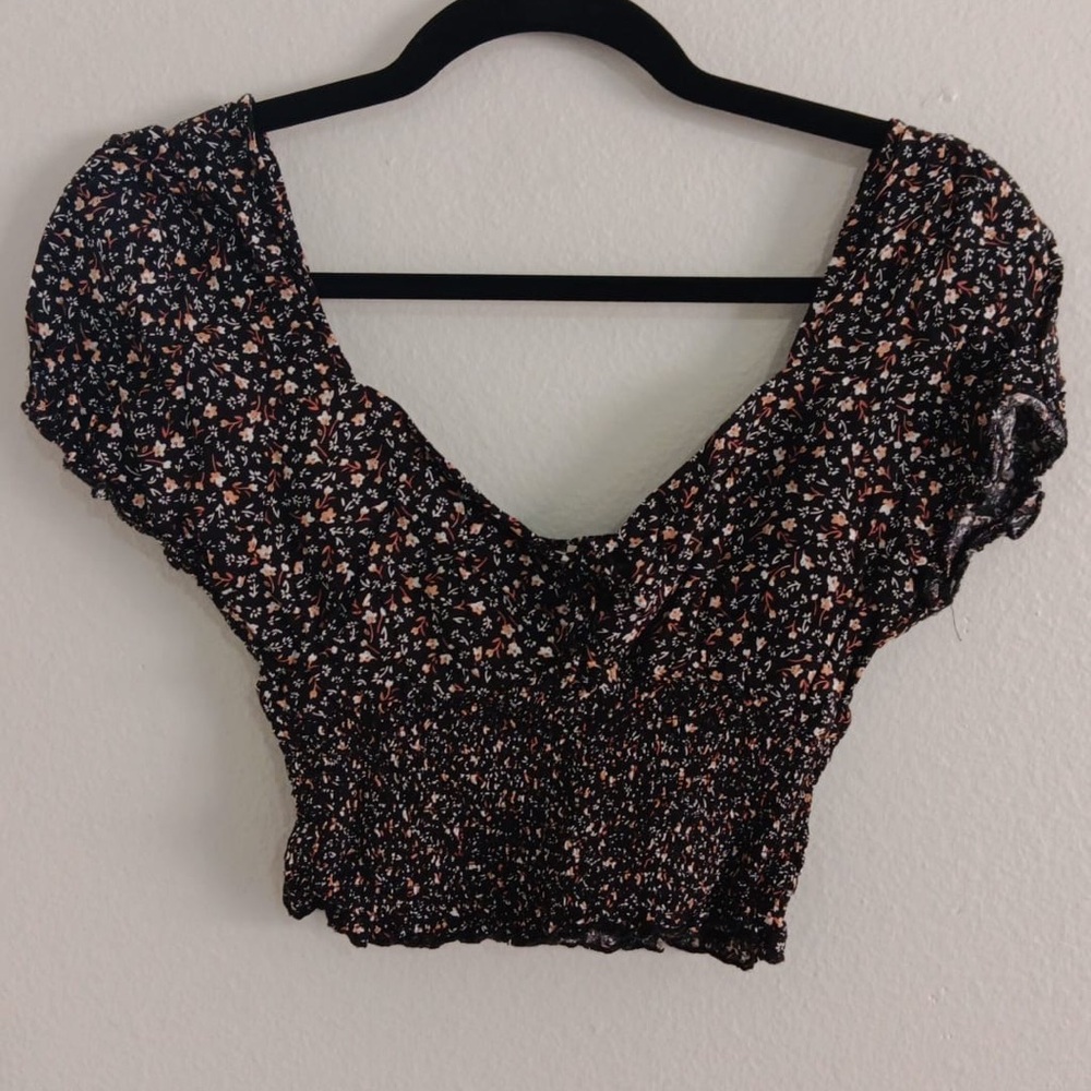 Floral Black Smocked Women's Top